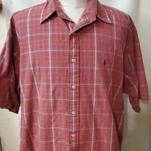 Red Checked Short Sleeved Ralph Lauren Shirt XL